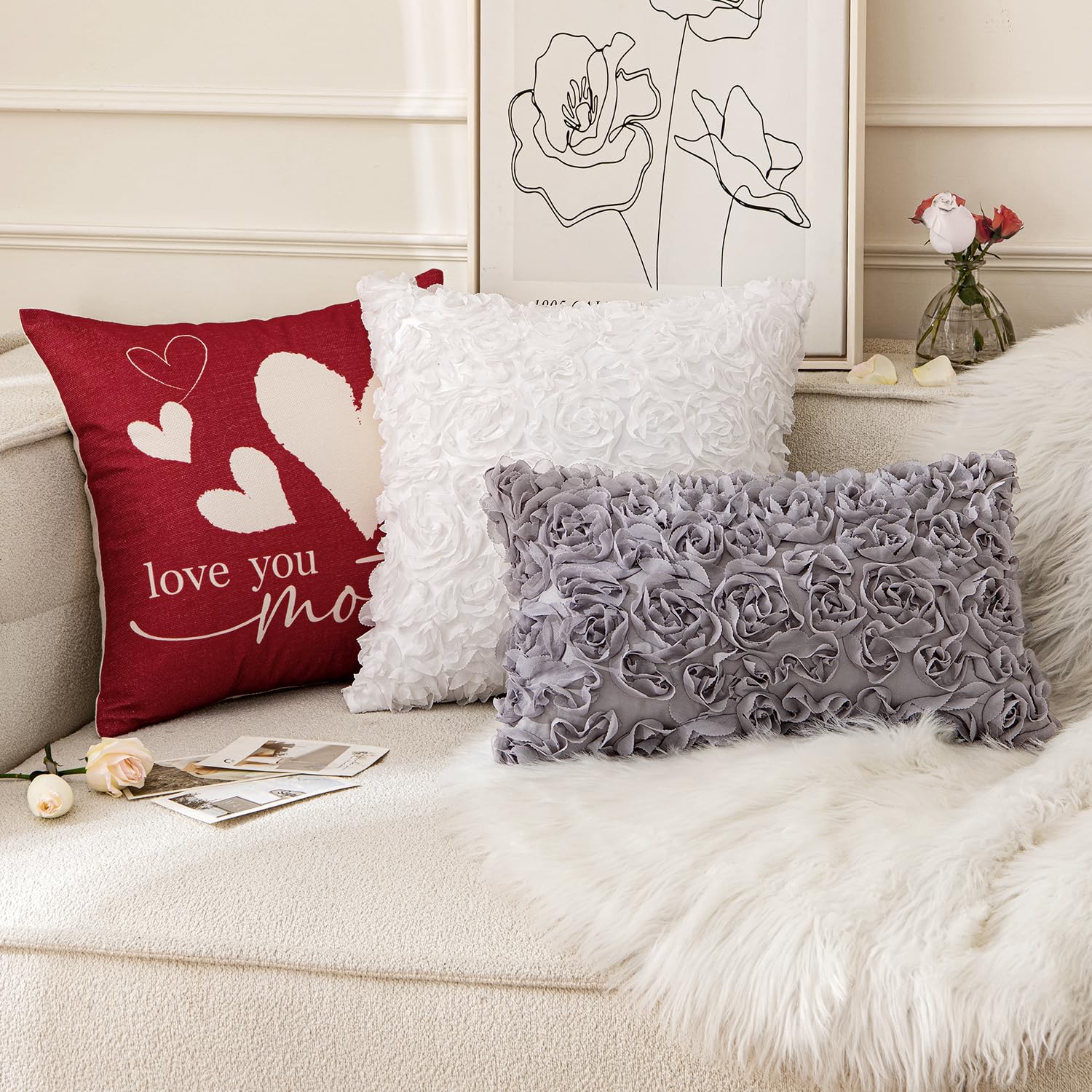 Flower Cushion /Rosered 30㎝ Amazon.com: MIULEE Decorative Rose Flower Pillow Cover Pack of 1